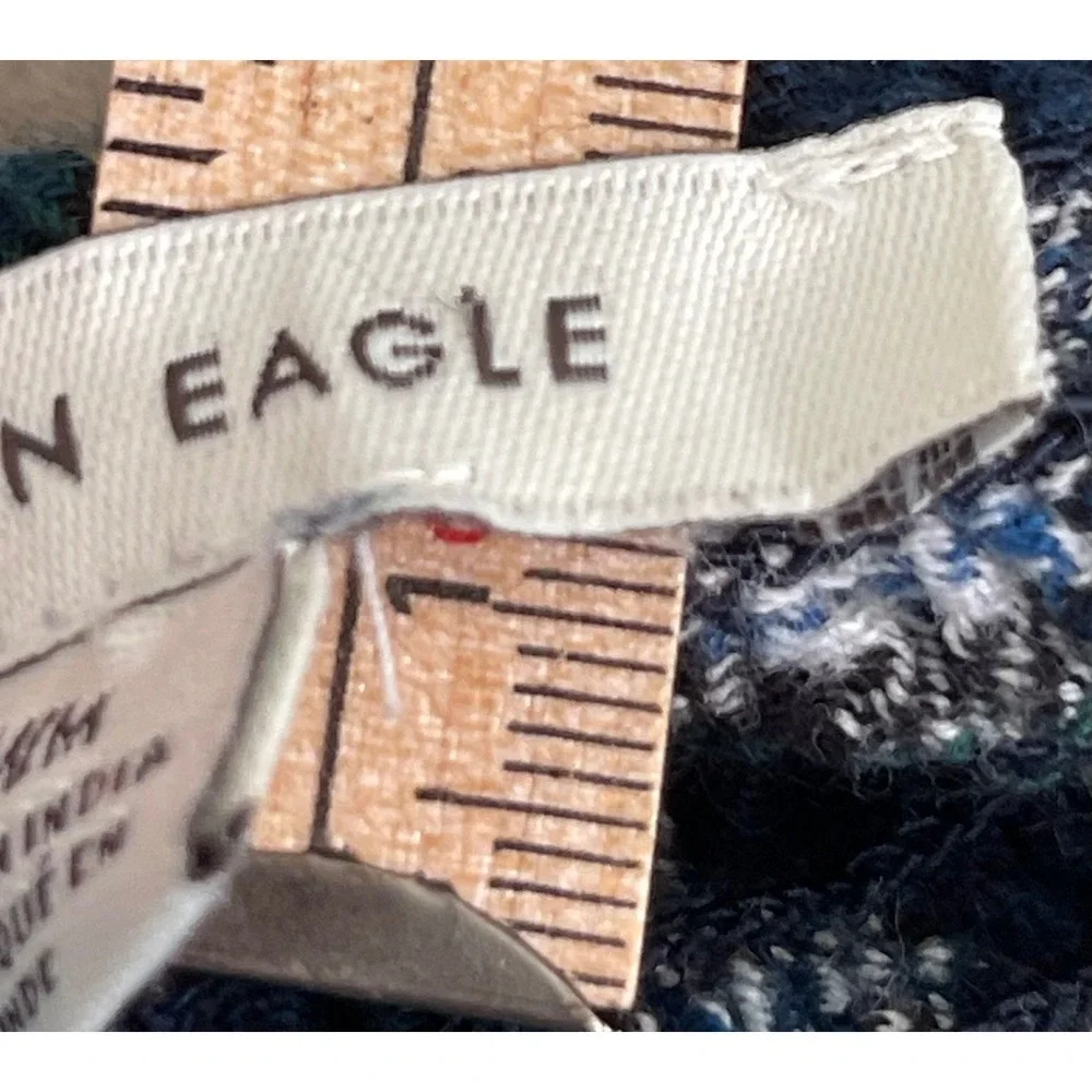 American Eagle Women Green Plaid Smocked Puff Sleeve Medium Crop Square Neck Top